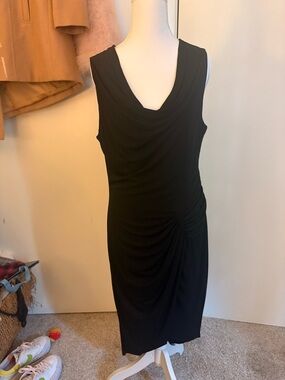 Helmut Lang Black Sleeveless Draped Midi Dress